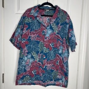 HILO HATTIE Vintage Men’s Cotton Button Down Hawaiian Floral Shirt Size XL‎